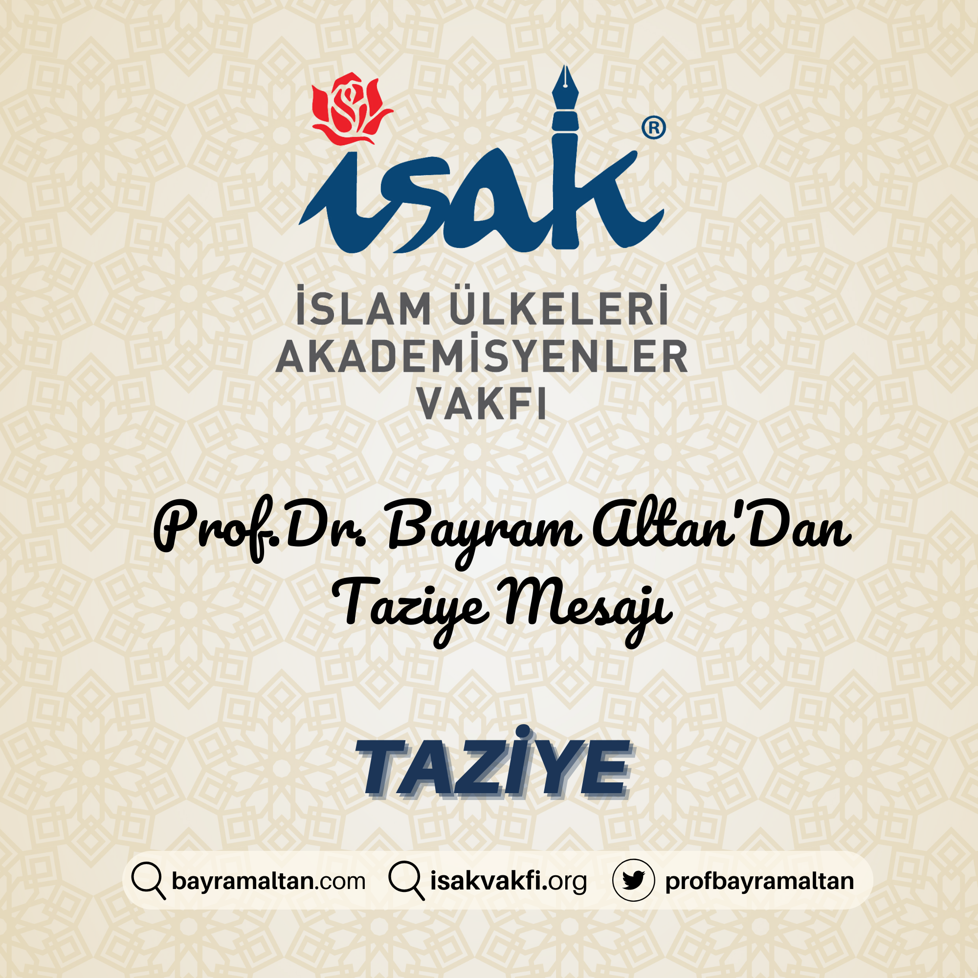 Prof. Dr. Bayram Altan’dan Taziye Mesajı